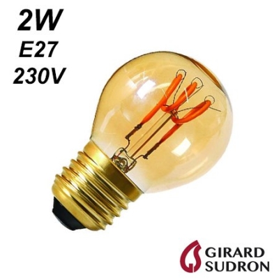 Ampoule LED sphérique ambrée 2W | GIRARD SUDRON 716630