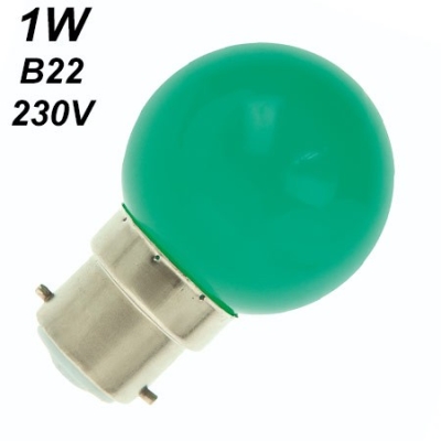 Ampoule sphérique verte culot baïonnette B22 - LED 1W