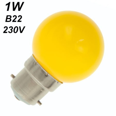 Ampoule sphérique jaune culot baïonnette B22 - LED 1W