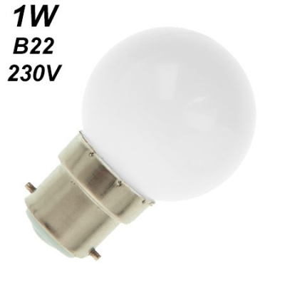 Ampoule sphérique blanche 6500K culot baïonnette B22 - LED 1W