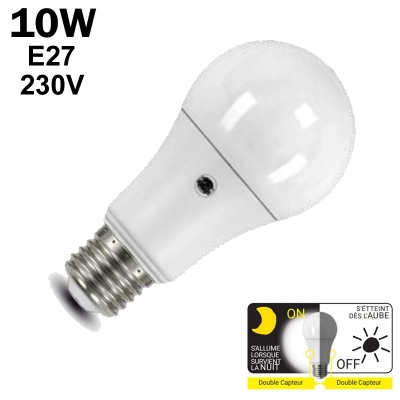 Ampoule LED 10W E27 avec détecteur crépusculaire