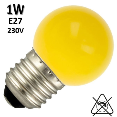 Ampoule sphérique jaune culot à vis E27 - LED 1W