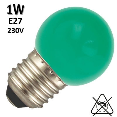 Ampoule sphérique verte culot à vis E27 - LED 1W